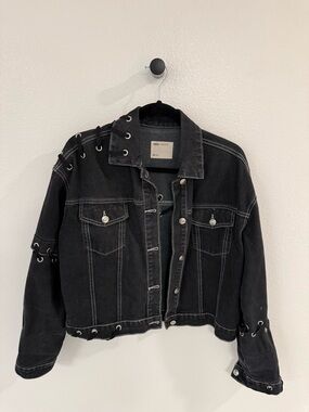 ASOS Black Denim Jacket with Eyelet Lace-Up Accents